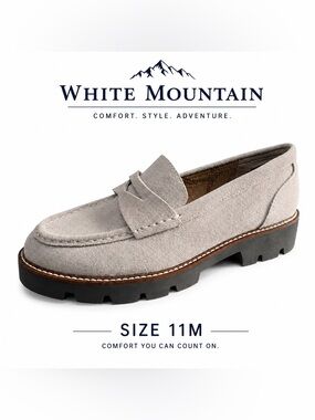 White Mountain Suede Penny Loafers Beige Slip-On Shoes Women's Size 11M